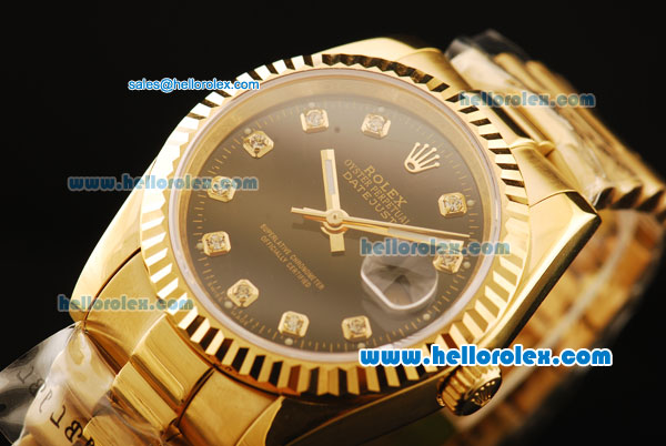 Rolex Datejust Automatic Movement ETA Coating Case with Gold Case and Strap-Black Dial - Click Image to Close